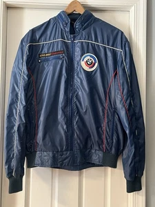 Giacca a vento uomo bomber vintage anni 70 80 BMW nylon full zip blu grande - Foto 1 di 16