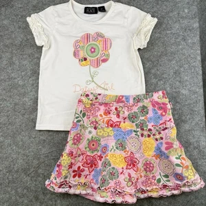 Children’s Place Shirt Skirt Set Girls Size 4T Stretch Floral - Picture 1 of 12