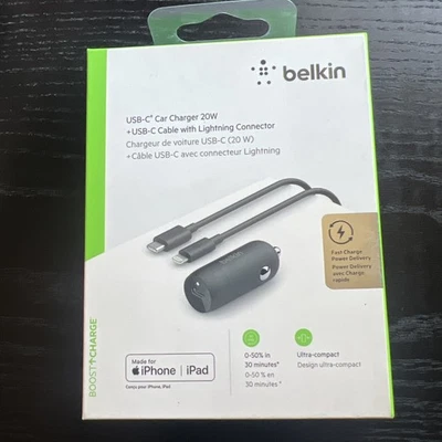 Belkin 2-Port 37W USB-C/USB-A Car Charger with 3.3' USB-C/USB-C Cable - Image 1 of 4