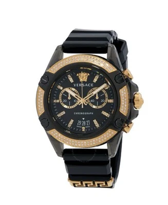 Relógio masculino Versace Icon cronógrafo ativo quartzo diamante mostrador preto VEZ701723 - Imagem 1 de 4