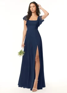 Vestido Azazie “Bondi” Azul Marino Oscuro NUEVO CON ETIQUETAS TALLA US 4 Dama de honor Baile de graduación abertura frontal - Imagen 1 de 9