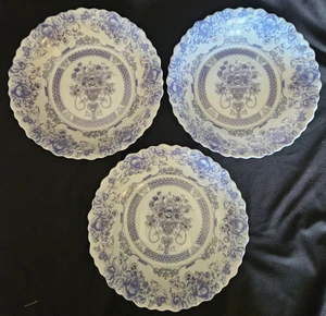 3 Arcopal Honorine Scalloped Edge Blue White Soup or Cereal Bowls. France. - Picture 1 of 4