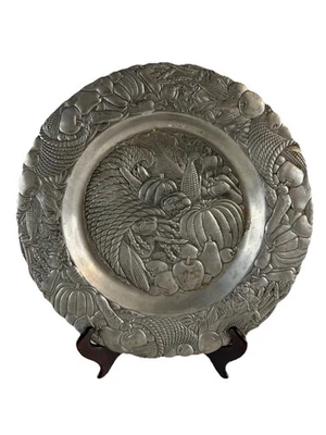 Bandeja Arthur Court Cornucopia redonda colheita de outono 14" ©1992~Excelente estado - Imagem 1 de 4