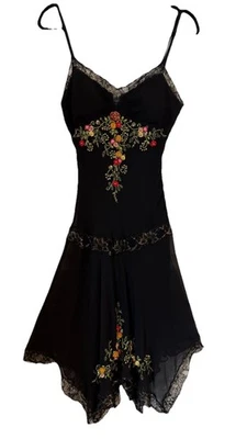 Vestido Vintage Cache Y2K Floral Hada Seda Midi Cuentas Pañuelo Dobladillo Talla 4 Foto 1 de 4