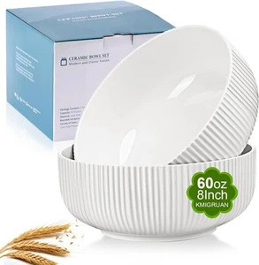 60oz Salad Bowl Set,2 Pack Serving Bowls for Entertaining,8inch Large, White - Picture 1 of 8