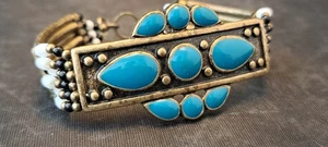 Jewel Mint Turquoise Enamel Beaded Stretch Statement Bracelet - Picture 1 of 9