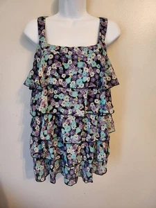 Dressbarn Floral Layered Ruffle Sleeveless Top Blouse Sz M Womens - Picture 1 of 6