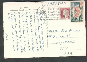France 1964 Chimeres de Notre Dame post card/Paris philatelie slogan cancel - Picture 1 of 2