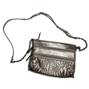 Elliott Lucca Bronze Metallic Woven Zipper Crossbody Bag - Picture 1 of 6