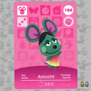Tarjeta Amiibo Anicotti 184 24/2 Nintendo Animal Crossing UE Auténtica NUEVA Como Nueva+ - Imagen 1 de 4