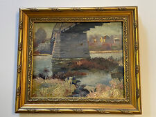 Maître peinture impressionniste antique paysage pont plein air style Monet