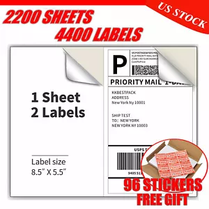 Media hoja autoadhesiva etiquetas de envío autoadhesiva etiquetas de inyección de tinta 4400 premium de 8,5"" X 5,5 - Imagen 1 de 12