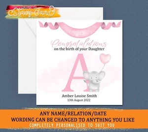 Personalised New Baby Girl Card Arrival Congratulations Parents Birth Daughter - Picture 1 of 1