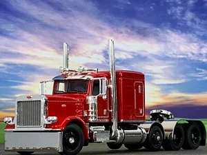 1/64 DCP RED PETERBILT 389 TRI AXLE W/ 63" FLAT TOP SLEEPER - Picture 1 of 6