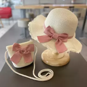 Kids Hat for Girls 2-7Y Straw Children'S Sunshade Cap Bag Summer Baby Travel Sun - Picture 1 of 12