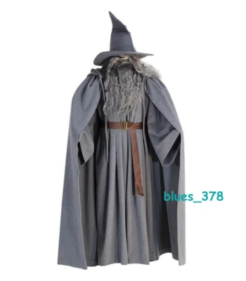 Fantasia Cosplay O Senhor dos Anéis O Hobbit Gandalf Manto Cinza + Peruca Barbas - Imagem 1 de 4