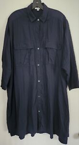 James Perse Military Shirt Dress Navy Cotton Size 2 Oversized Lagenlook 