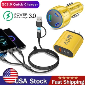 65W Fast Type C Wall Charger , 3-In-1 3.9FT Super Fast Cable For Cell Phone iPad - Picture 1 of 18
