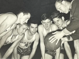 AZC Handsome Young Men Playing Basketball Coaches Huddle Artistic 1940-50's - Picture 1 of 4