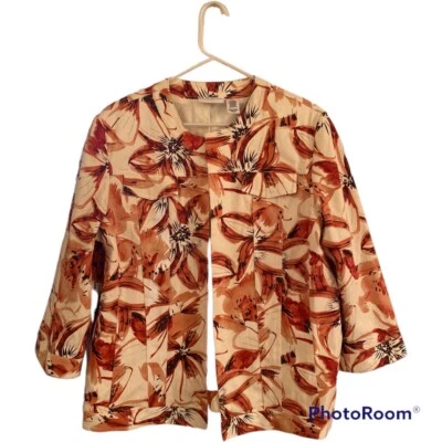 Alfred Dunner 花卉开襟西装外套。 女式16个多色口袋 — 第 1/4 张图片