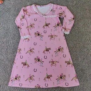 Girls Pink Nightgown 6-8 Horse Riding Equestrian Show Jumping Horseshoes Long - Picture 1 of 9