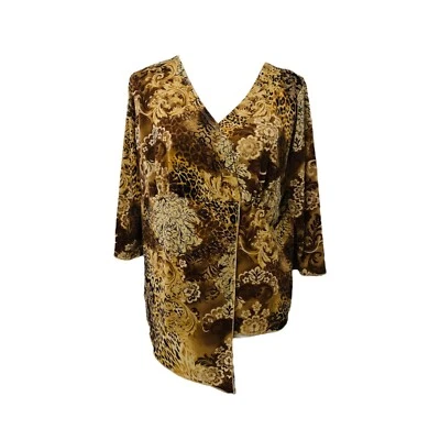 Camisa para mujer XL Monroe y principal marrón y dorado patrón floral cuello en V Foto 1 de 4