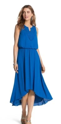 Vestido CHICO'S detalhe de crochê bainha alta baixa tamanho 0 (XS) sem mangas RTL $139 novo com etiquetas C38 - Imagem 1 de 4