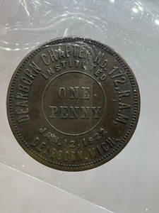 1922 Dearborn MI Dearborn Kapitel #172 RAM Freimaurer Penny  - Bild 1 von 2