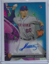 2021 Topps Finest Autographed Blue Refractor Andres Gimenez RC Auto /150 #FA-AG