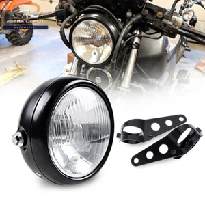 6.5" 6 1/2" Black Retro Motorcycle Headlight Cafe Racer w/ Side Mount Bracket - Picture 1 of 11