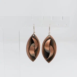 Vintage Matisse Renoir? Earrings leaf shape copper dangle hook - Picture 1 of 4