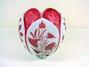 19th C Bohemian Overlay White on Ruby Cut Glass Lamp Shade - Picture 1 of 12