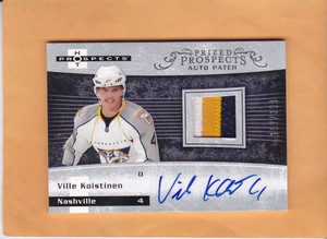 VILLE KOISTINEN #231 2007 08 HOT PROSPECTS ROOKIE PATCH AUTO SP 399 PREDATORS