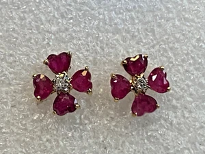 14K Yellow Gold Diamond Earrings 1.62g Jewelry Ruby Color Stones Studs *READ* - Picture 1 of 24