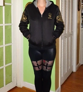Black Maserati Jacket w/ Hood Women's M or Men's S gold brocade detail - Bild 1 von 12