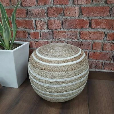 Ottoman Cover Natural Jute Braided Home Décor Modern Room Pouf Foot Stool Cover - Image 1 of 4