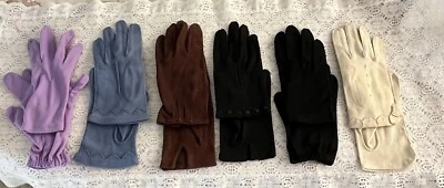Guantes de vestir vintage para mujer - Lote de 6 gamuza lavanda negro azul marrón marfil Foto 1 de 4