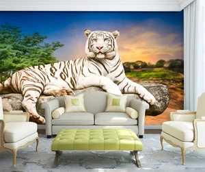 3D Himmelsbaum weißer Tiger 47 Tapete Wandbild Papier Wanddruck Tapete Wandbilder UK - Bild 1 von 6