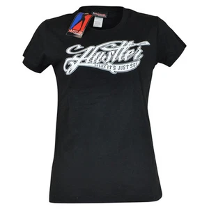 Camiseta negra para mujer Hustler Clothing Brand Relax Its Just Sex Petite - Imagen 1 de 1