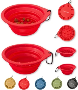 Dog Travel Bowl 2-Pack, Includes Collapsible Water Bowl for Dogs and Slow Feeder - Picture 1 of 12