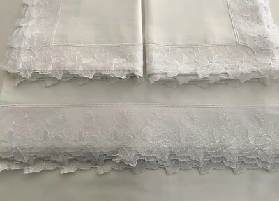 Deluxe Bridal Bedding Set Embroidery 100%Cotton Satin King 240x270cm White       - Image 1 of 4