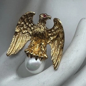 ANN HAND LIBERTY EAGLE PIN/BROOCH 925 STERLING 14MM FAUX PEARL-1.5” X 1.5” - Picture 1 of 12