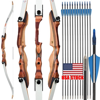 Arco curvo 48" iniciante derrubada para jovens tiro com arco madeira caça tradicional - Imagem 1 de 4