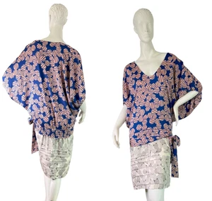 Diane Von Furstenberg New Edna Silk Dress Dolman Sleeves 2 Tone Print $398 Sz 4 - Picture 1 of 16