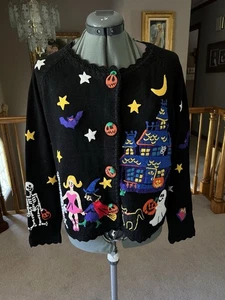 Michael Simon M Halloween Cardigan Sweater Hotel Transylvania Pumpkin Stars - Picture 1 of 8