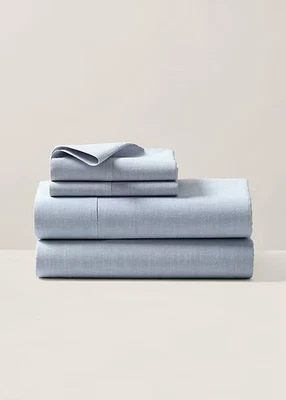 RALPH LAUREN WORKSHIRT CHAMBRAY KING FLAT SHEET BLUE COTTON - Image 1 of 3