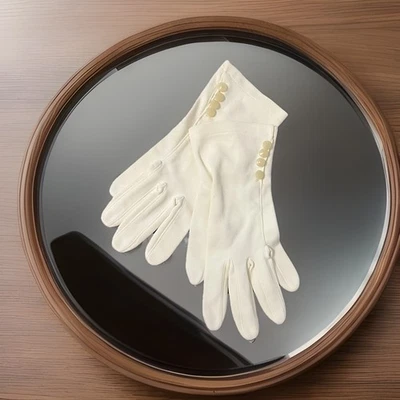 Guantes Cortos De Colección Damas Marfil 4 Botones Acento Crema Formal Elegante Noche MCM Foto 1 de 4