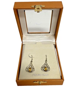 Citrine Filligree Dangle Earrings 925 Sterling Silver Pear Shaped Drop New - Bild 1 von 14