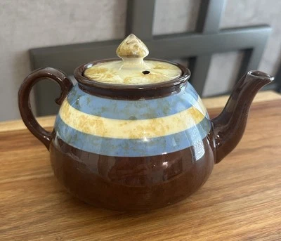 Bule Gibsons azul marmoreado marrom manchado Betty grés feito na Inglaterra - Imagem 1 de 3