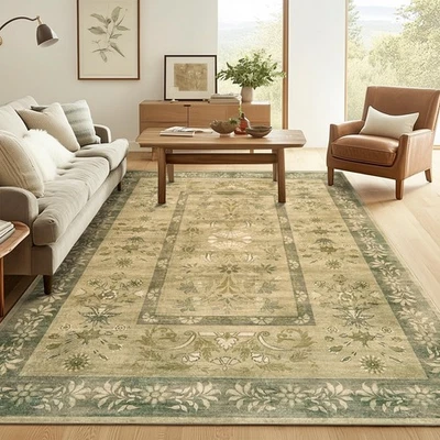 Area Rug 6x9 Washable Rug, Vintage Floral Living Room Carpet Non Slip Home De... - Image 1 of 4